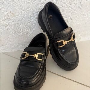 Zara Black Loafers with Gold Accent